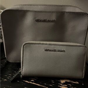 Michael Kors Silver Bag and Wallet Duo